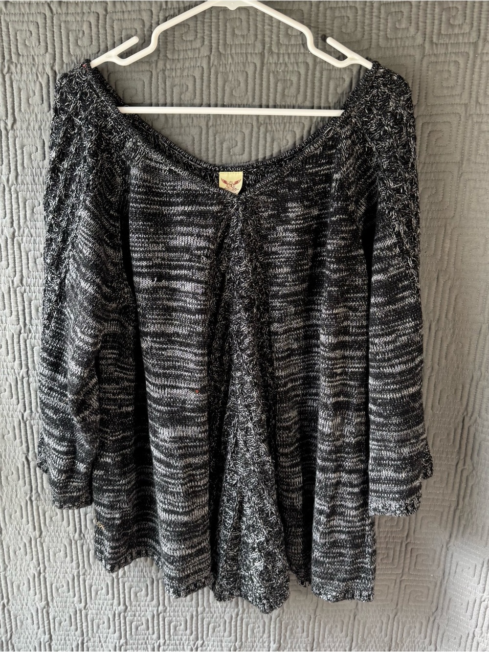 Faded Glory Plus Size 2X 18W-20W Black Soot Space Dye Marled Cable Knit Sweater